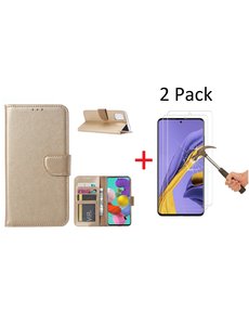 Ntech Samsung Galaxy A71 Portemonnee hoesje + 2X Screenprotector - Goud