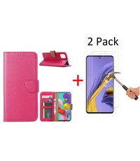 Ntech Samsung Galaxy A71 Portemonnee hoesje + 2X Screenprotector - Roze/Pink