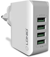 Ldnio Stekker met 4 USB poorten 5V 4.4A - Travel Adapter
