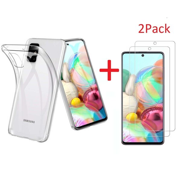 Ntech Hoesje Geschikt Voor Samsung Galaxy A71 Hoesje TPU Back Cover Met 2 Stuks glazen Screen protector - Transparant