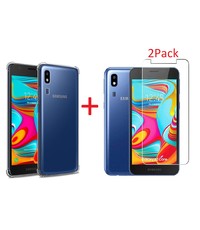 Ntech Samsung Galaxy A2 Core Anti Shock Hoesje TPU backcover Met 2pack glazen Screenprotector - Transparant