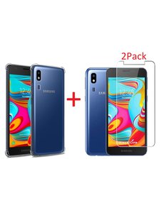 Ntech Samsung Galaxy A2 Core Anti Shock Hoesje TPU backcover Met 2pack glazen Screenprotector - Transparant