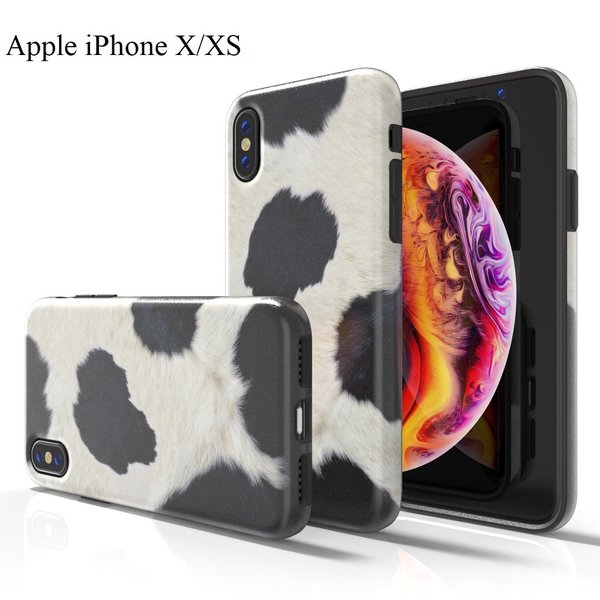 Ntech Hoesje Geschikt voor iPhone X/XS Koe Design Back Cover Hoesje - Zwart & Wit