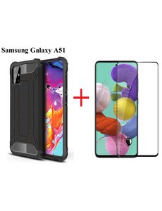 Ntech Samsung Galaxy A51 Screen Protector Zwart + Armor Hoesje Zwart
