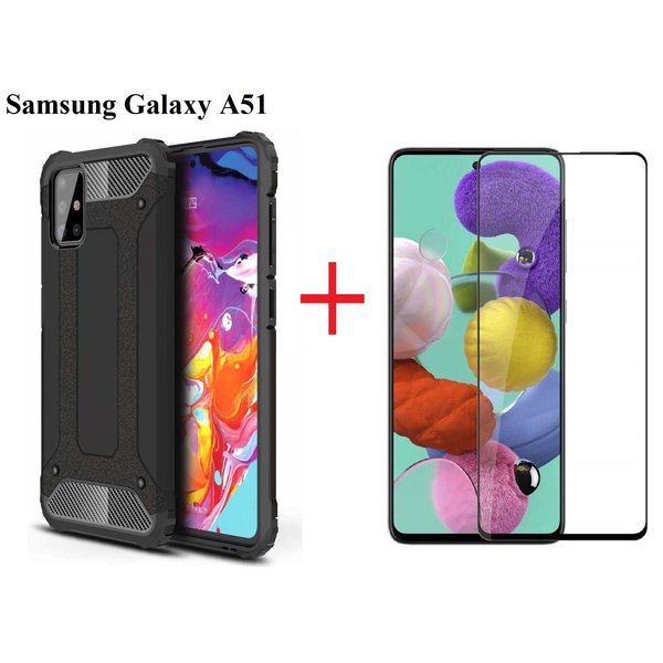 Ntech Hoesje Geschikt Voor Samsung Galaxy A51 Screen Protecter Zwart + Armor Hoesje Zwart