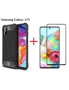 Ntech Samsung Galaxy A71 Screen Protector Zwart + Armor Hoesje Zwart