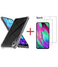 Ntech Huawei Y5 (2019) Anti Shock Hoesje TPU backcover Met 2pack glazen Screenprotector - Transparant