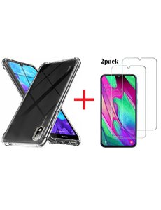 Ntech Huawei Y5 (2019) Anti Shock Hoesje TPU backcover Met 2pack glazen Screenprotector - Transparant
