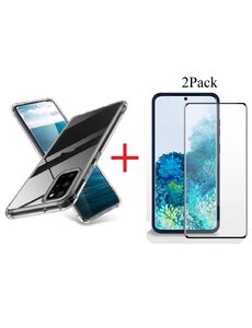Ntech Samsung Galaxy S20 Plus Hoesje Transparant Anti Shock Met 2x Screenprotector Combi