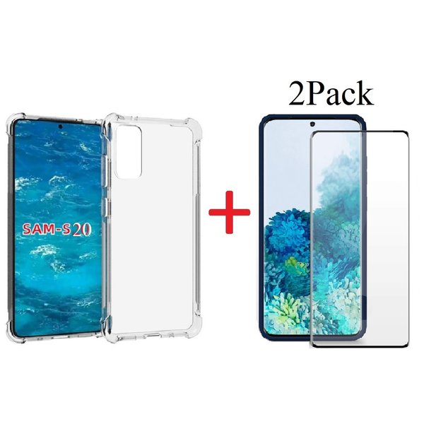 Ntech Hoesje Geschikt Voor Samsung Galaxy S20 Hoesje - Clear Anti Shock Back hoesje & 2x Screenprotector Combi - transparant