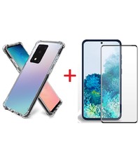 Ntech Samsung Galaxy S20 Ultra Hoesje Clear Anti Shock Zwart met Screenprotector Combi