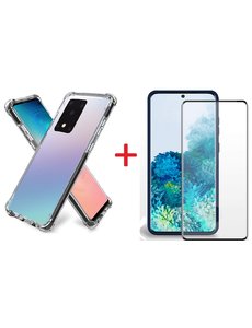 Ntech Samsung Galaxy S20 Ultra Hoesje Clear Anti Shock Zwart met Screenprotector Combi