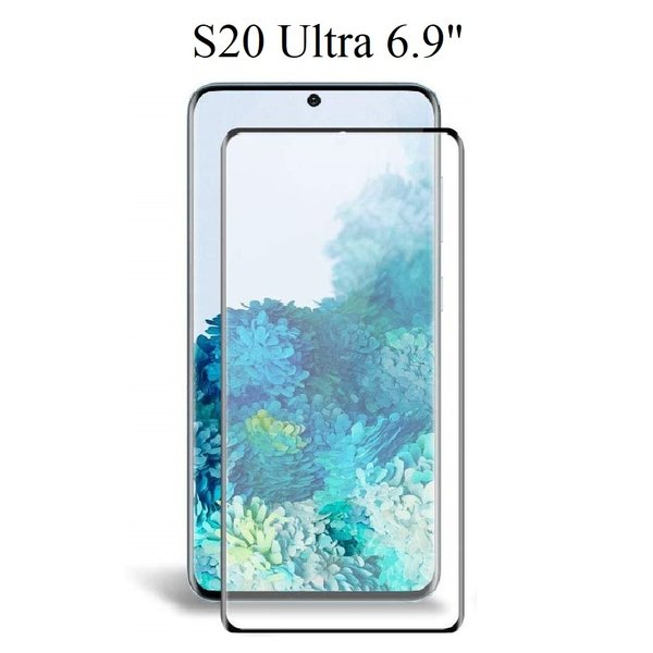 Ntech Geschikt voor Samsung Galaxy S20 Ultra full cover Glass Screen protector - Zwart