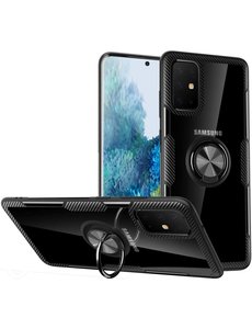 Ntech Samsung Galaxy S20 Plus Luxe Back Hoesje & Metalen Ring houder Zwart