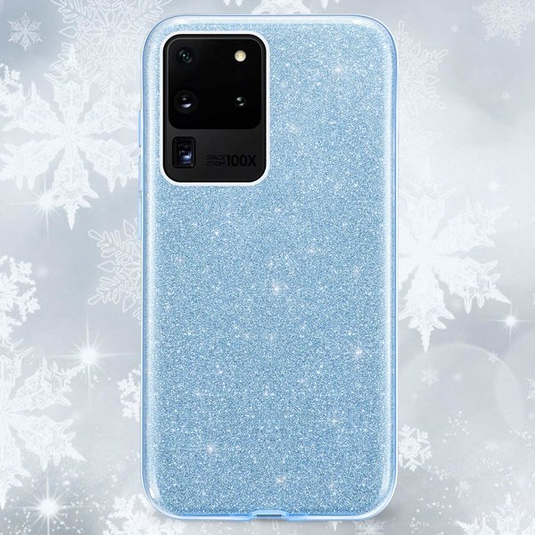 Ntech Geschikt voor Samsung Galaxy S20 Glitter Hoes Blauw