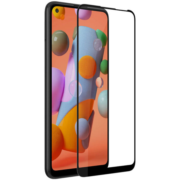 Ntech Screenprotector Geschikt voor Samsung Galaxy A11 full cover Screenprotector Tempered Glass - Zwart