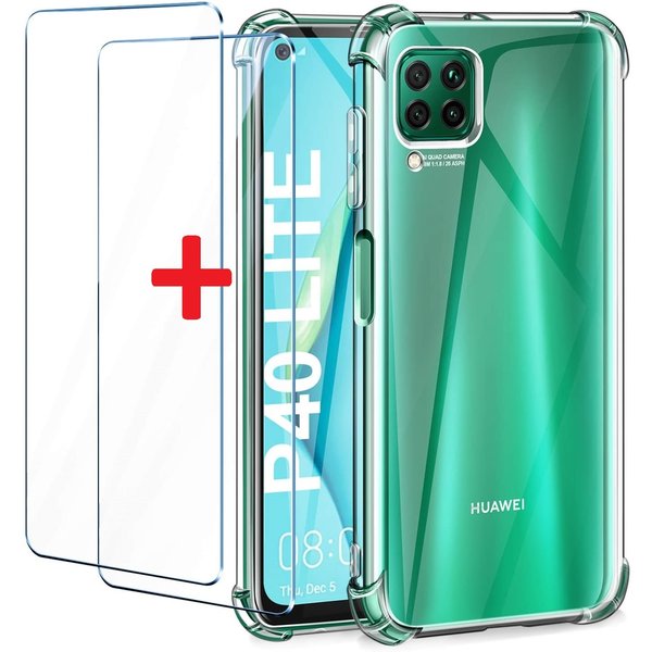 Huawei P40 Schokbestendig transparant hoeje Met 2x glazen Screenprotector