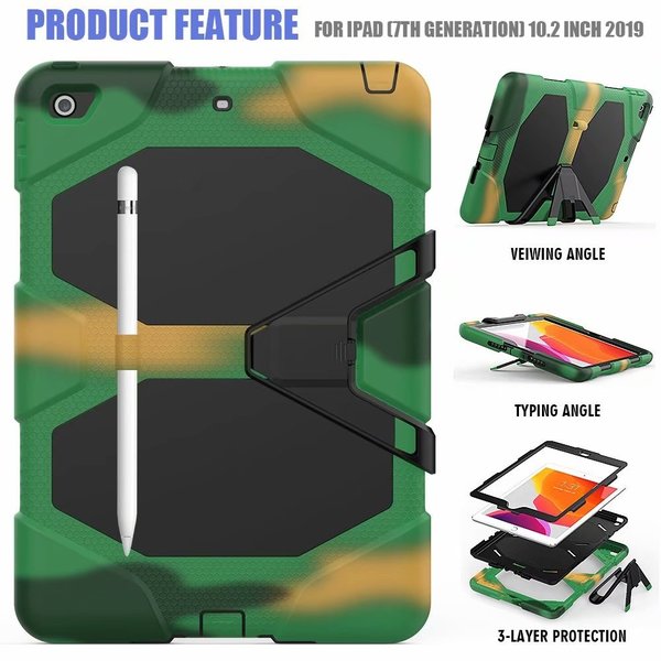 Ntech Hoes geschikt voor Apple iPad 10.2 inch 2019 / 2020 hoes / Hoesje - Heavy Duty Case - Camouflage Groen