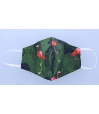 Merkloos Mondkapje wasbaar van katoen - groen flamingo