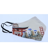 Merkloos Mondkapje wasbaar - herbruikbaar katoen Crème beroemde gebouwen