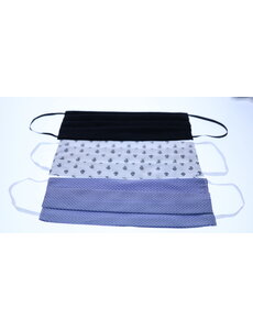 Merkloos Mondkapjes wasbaar - 2 laags herbruikbare katoen set van 3 stuks (Zwart, Wit, Blauw)