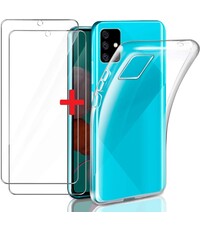 Ntech Huawei P Smart 2020 Hoesje Transparant TPU Siliconen Soft Case + 2X Tempered Glass Screenprotector