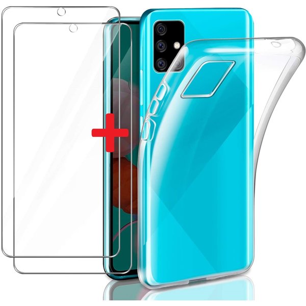 Ntech Geschikt voor Huawei P Smart 2020 Hoesje Transparant TPU Siliconen Soft Case + 2X Tempered Glass Screenprotector
