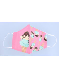 Merkloos Mondkapje wasbaar van katoen - 2 laags met elastiek ijsjes Roze