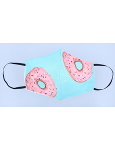 Merkloos Mondkapje wasbaar van katoen - 2 laags met elastiek Donut Turquoise