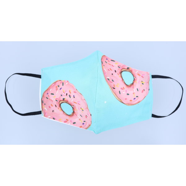 Merkloos Mondkapje wasbaar van katoen - 2 laags met elastiek Donut Turquoise