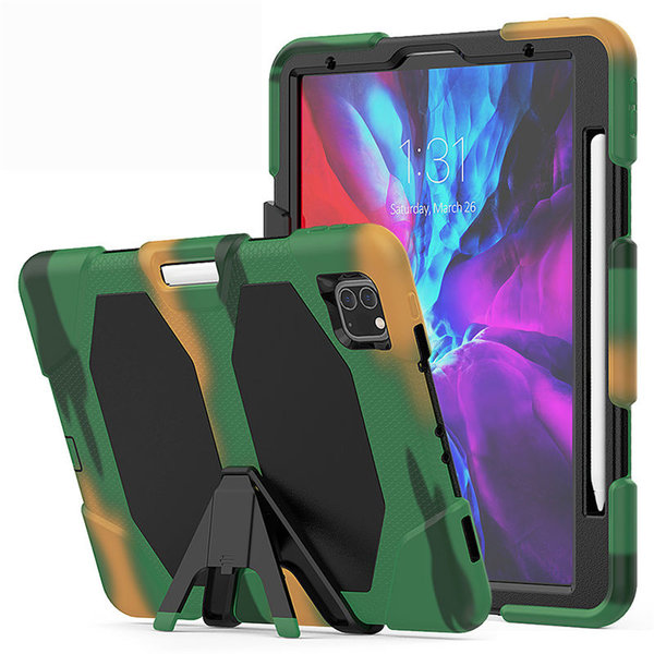 Ntech Hoes geschikt voor Apple iPad 11 Pro 2020 Extreme Armor hoes met Pencil Houder - Camouflage Groen