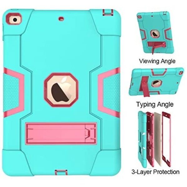 Ntech Hoes geschikt voor iPad 10.2 inch 2019 / 2020 hoes Kickstand Armor hoes - Mint Pink