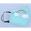 Merkloos Mondkapje wasbaar van katoen - 2 laags met elastiek  Turquoise met Regenboog en Unicorn