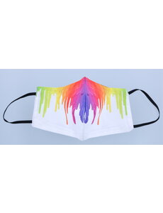 Merkloos Mondkapje wasbaar van katoen - 2 laags met elastiek  Wit met Regenboog druppels