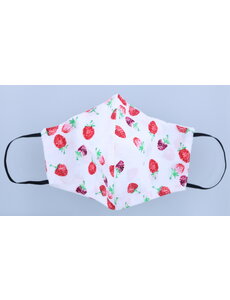 Merkloos Mondkapje wasbaar van katoen - 2 laags met elastiek Wit met Bramen/Frambozen