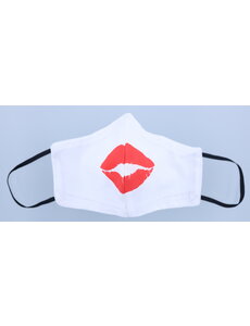 Merkloos Mondkapje wasbaar van katoen - 2 laags met elastiek  Wit met rode lippen