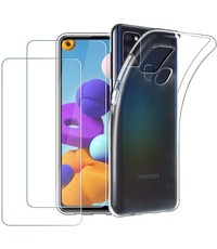 Ntech Samsung Galaxy A21S Hoesje Transparant TPU backcover Met 2 pack glazen Screenprotector - Clear