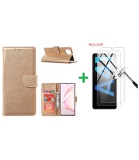 Ntech Samsung Galaxy A41 Boek hoesje + 2X Screenprotector  Goud