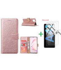 Ntech Samsung Galaxy A41 Boek hoesje + 2X Screenprotector  Rose Goud