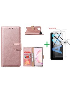 Ntech Samsung Galaxy A41 Boek hoesje + 2X Screenprotector  Rose Goud