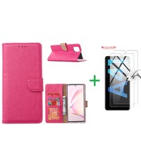 Ntech Samsung Galaxy A41 Boek hoesje + 2X Screenprotector  Pink