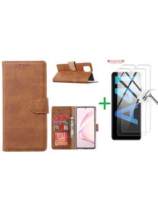 Ntech Samsung Galaxy A41 Boek hoesje + 2X Screenprotector  Bruin