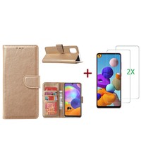 Ntech Samsung Galaxy A21S Hoesje - Goud Met 2X glas Screenprotector