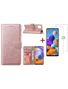 Ntech Samsung Galaxy A21S Hoesje Rose Goud / 2X glas Screenprotector