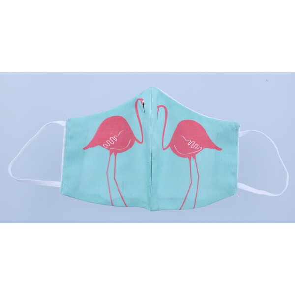 Merkloos Mondkapje wasbaar van katoen - 2 laags met elastiek - flamingo - Turquoise