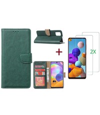 Ntech Samsung Galaxy A21S Hoesje Groen / 2X glas Screenprotector