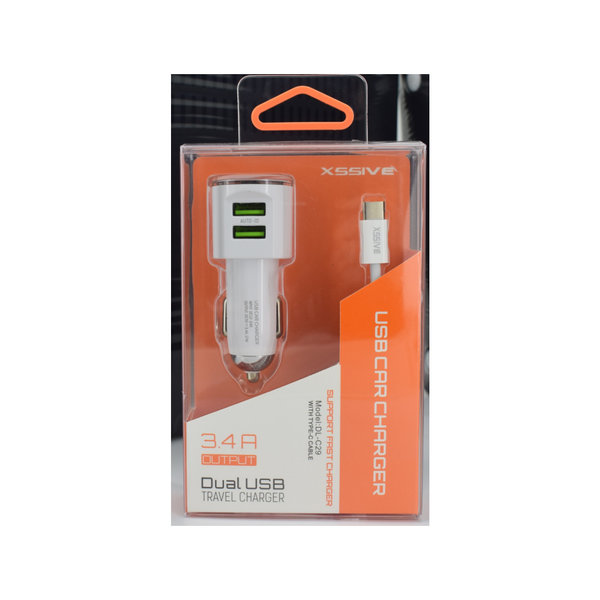 xssive Xssive Duo Car Charger Met Usb Type C Cable - 3400mah - Wit