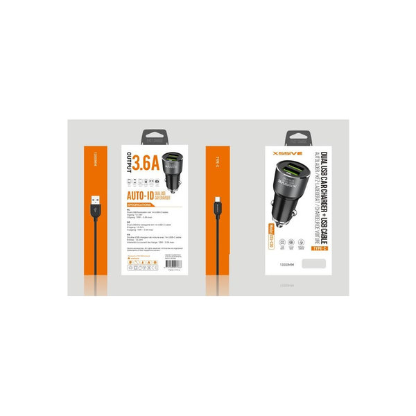 xssive Xssive Duo Car Charger + type C Cable - Zwart