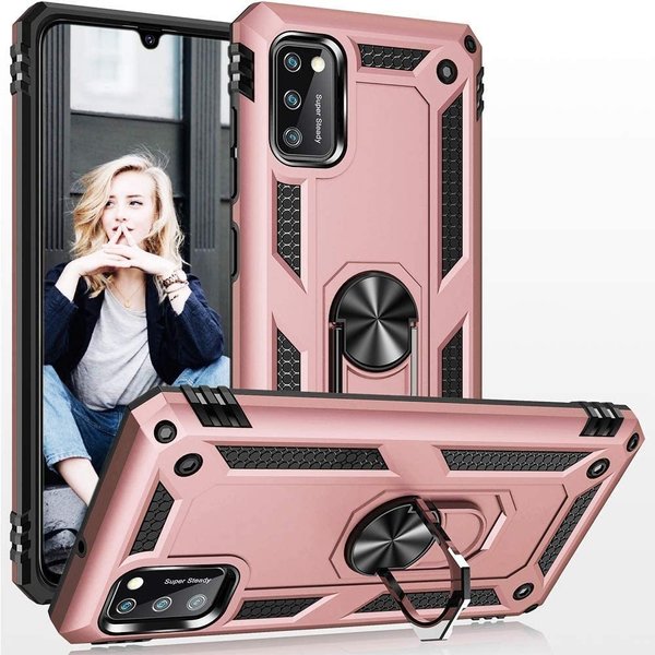 Ntech Hoesje Geschikt Voor Samsung Galaxy A41 Ring Armor Hoesje - Rose Goud