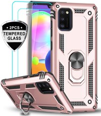 Ntech Samsung Galaxy A41 Ring Armor hoesje + 2x Screenprotector - Rosegoud